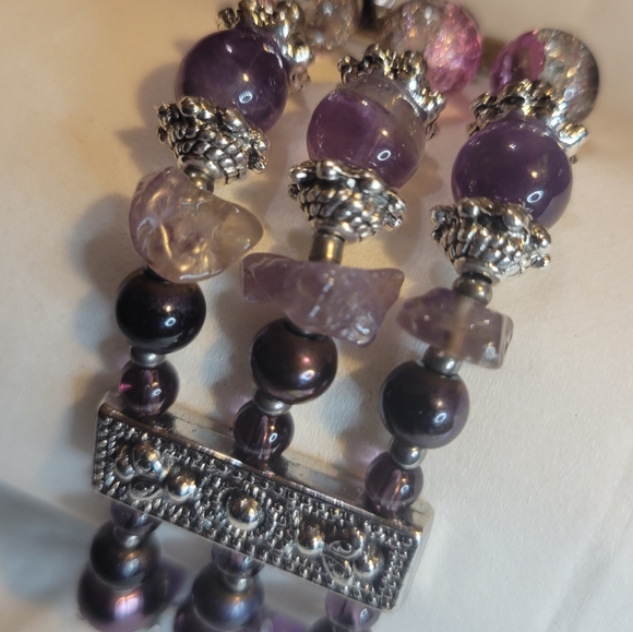 Real Amethyst Triple Banded Boho Bracelet, 7 1/2" - 8 1/2" - Picture 7 of 10